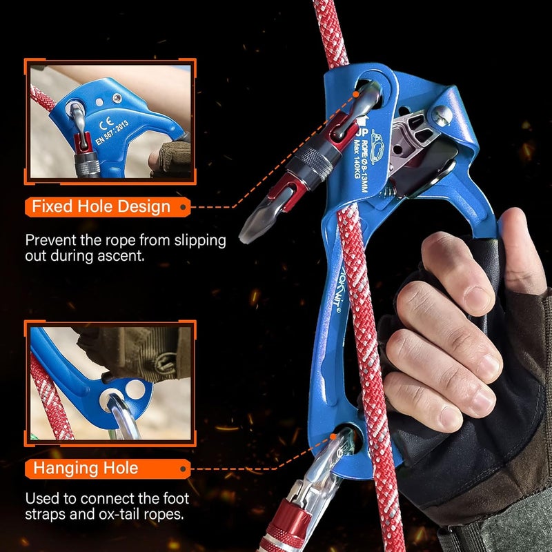 AOKWIT UIAA & CE Certified Rope Ascender Aluminum Alloy Rock Climbing Gear Strong Rigging Rappelling Equipment for Rock Tree Climbing Arborist Rescue Mountaineering Caving - Image 3